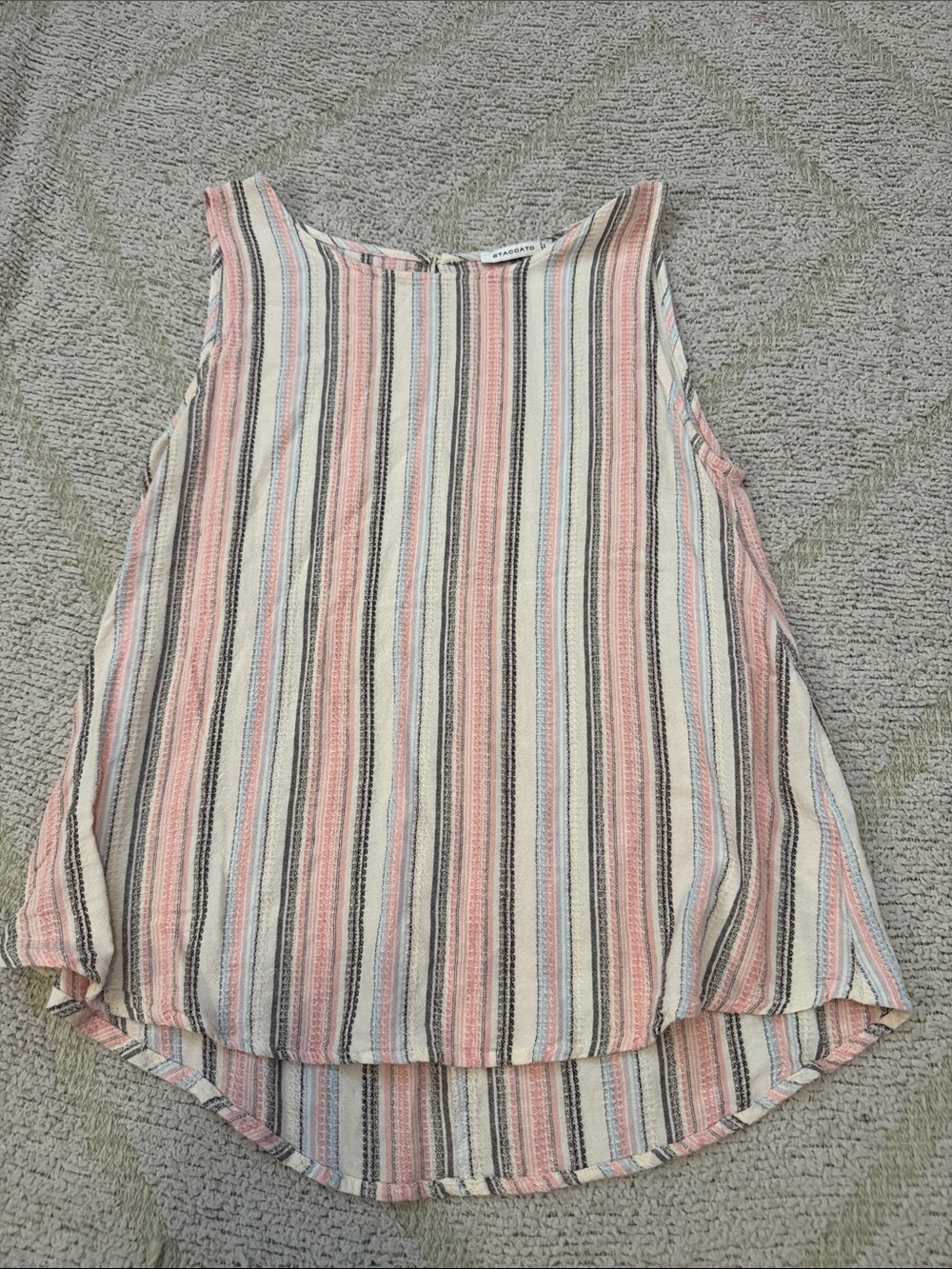 Staccato Striped Linen Blend Sleeveless Tank Top Women’s Large Boho Summer